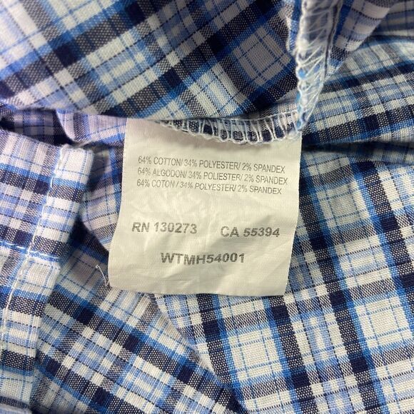 Wrangler Mens 2XL Blue Plaid Long Sleeve Pearl Snap Button Up Western Shirt‎ - Picture 5 of 13